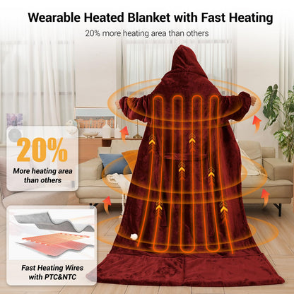 Wearable Heated Blanket Electric with Removable FootPocket,Snuggle Heated Blankets Hoodie with Sleeves Heated Robes for Women Flannel&Sherpa Heating Throw Blanket Shawl with 9 Temp for Winter 50"x80" 🍁 All In One Marketplace Canada