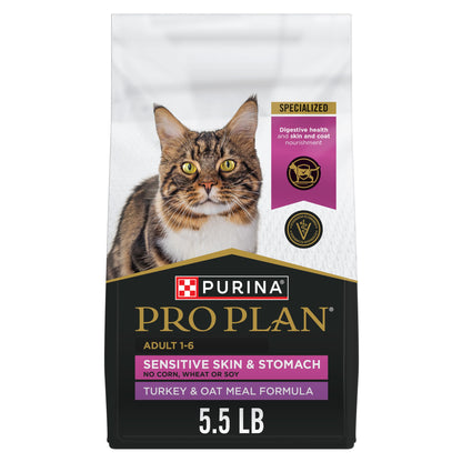 Purina Pro Plan Probiotics, Sensitive Skin & Stomach, Natural Dry Cat Food, Focus Turkey & Oat Meal - 5.5 lb. Bag Pro Plan