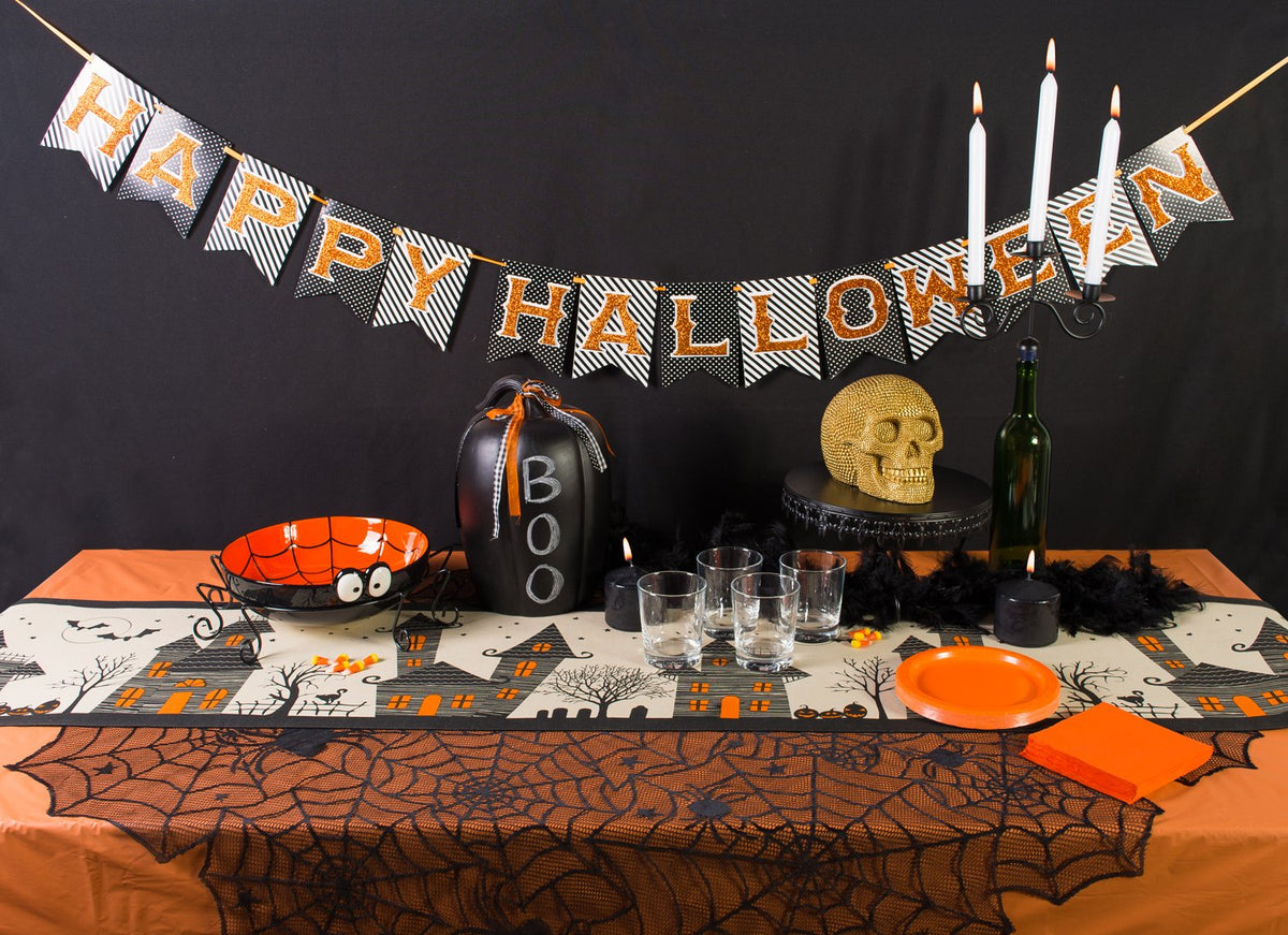 DII 100% Cotton, Spooky Scary Haunted House Halloween Table Runner, 14 by 72-Inch
