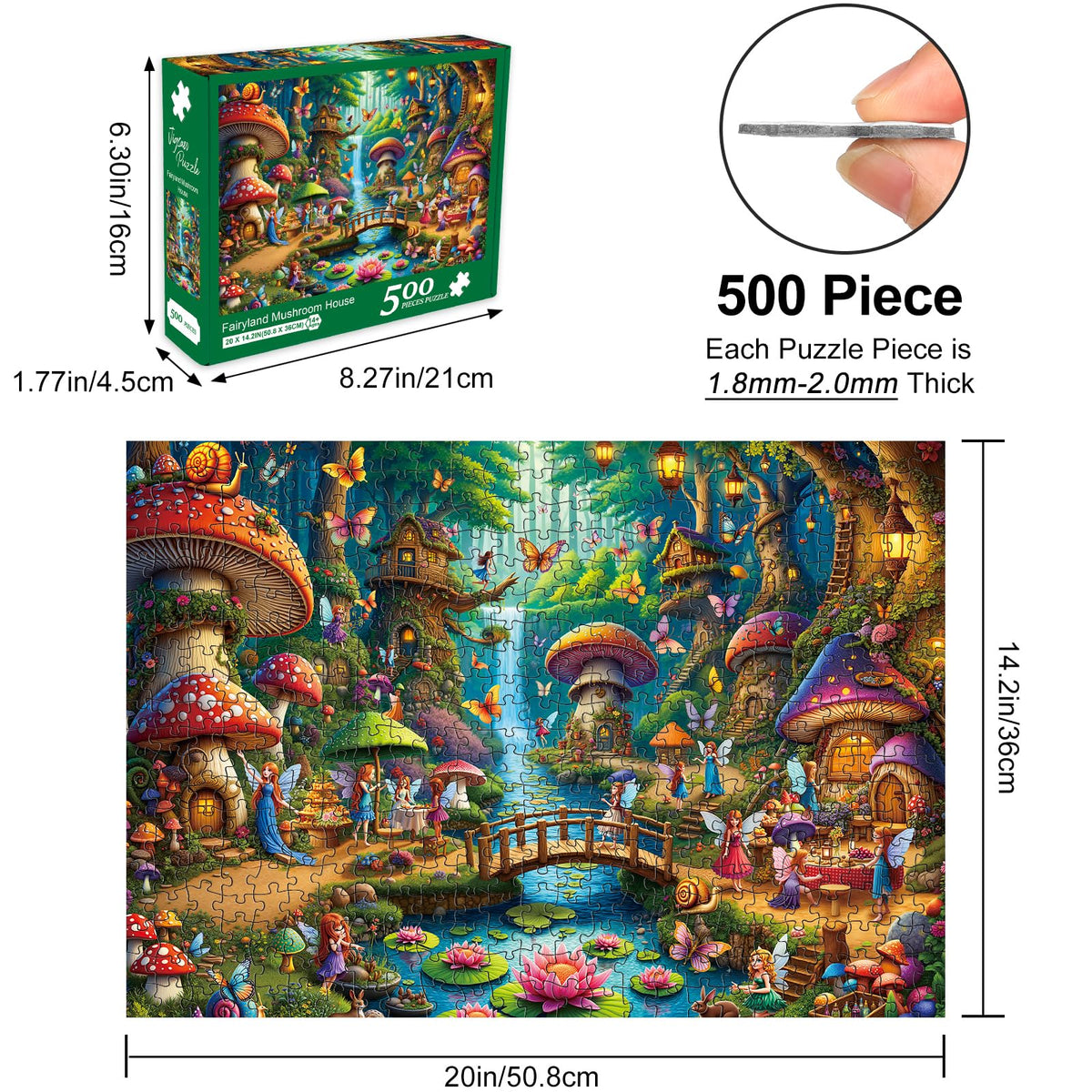 Rocorose 500 Piece Puzzles for Adults, Mushroom House Jigsaw Puzzle Challenging Fairy Mushroom Village Puzzle Holiday Party Educational Game Birthday Festival Gift 🍁 All In One Marketplace Canada