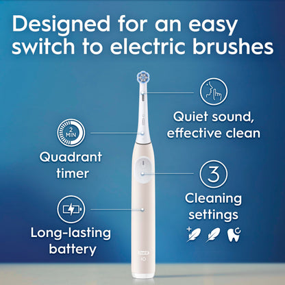 Oral-B iO2 Electric Toothbrush, for an Easy Switch to Electric, Peach, Rechargeable Electric Toothbrushes, iO Series 2 Starter Kit with 1 Power Toothbrush and 2 Brush Heads