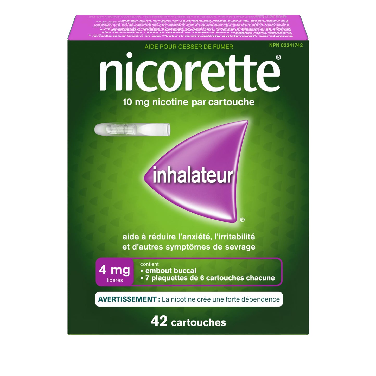 Nicorette 4mg Nicotine Inhaler – Clinically Proven Quit Smoking Aid with Hand-to-Mouth Action, Helps Reduce Cravings & Withdrawal, NRT for Adults Quitting Cigarettes, 42 Cartridges - Available at All In One Marketplace Canada