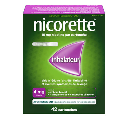 Nicorette 4mg Nicotine Inhaler – Clinically Proven Quit Smoking Aid with Hand-to-Mouth Action, Helps Reduce Cravings & Withdrawal, NRT for Adults Quitting Cigarettes, 42 Cartridges - Available at All In One Marketplace Canada