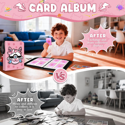 Trading Card Binder, 400 Pocket Cards Holder, 50 Double Sided Removable Pages, Portable Cards Album Holder Card Collection Christmas Gifts for Kids Stocking Stuffers, Pink 🍁 All In One Marketplace Canada