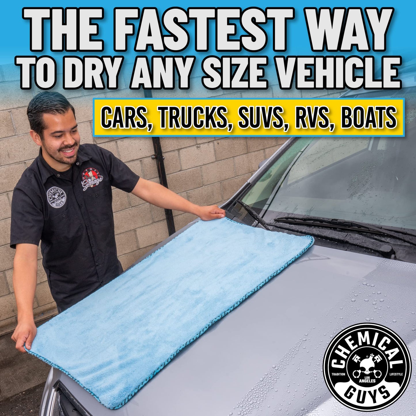 Chemical Guys Woolly Mammoth Microfiber Towel (36" x 25") Cars, Trucks, SUVs, RVs, Home, Pets, Messes, Blue Chemical Guys