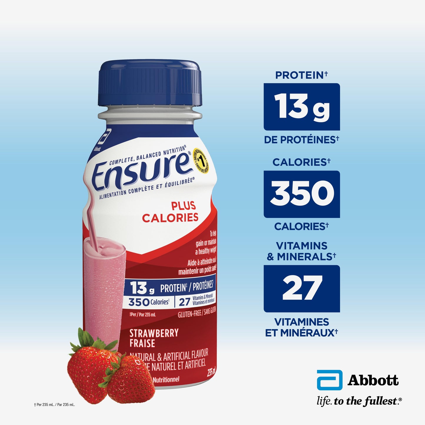Ensure Plus Calories, Nutritional Supplement Shake Value Pack, To Help With Healthy Weight Gain Or Maintenance, Strawberry, 24 x 235-mL Bottles - Available at All In One Marketplace Canada