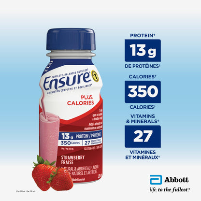 Ensure Plus Calories, Nutritional Supplement Shake Value Pack, To Help With Healthy Weight Gain Or Maintenance, Strawberry, 24 x 235-mL Bottles - Available at All In One Marketplace Canada