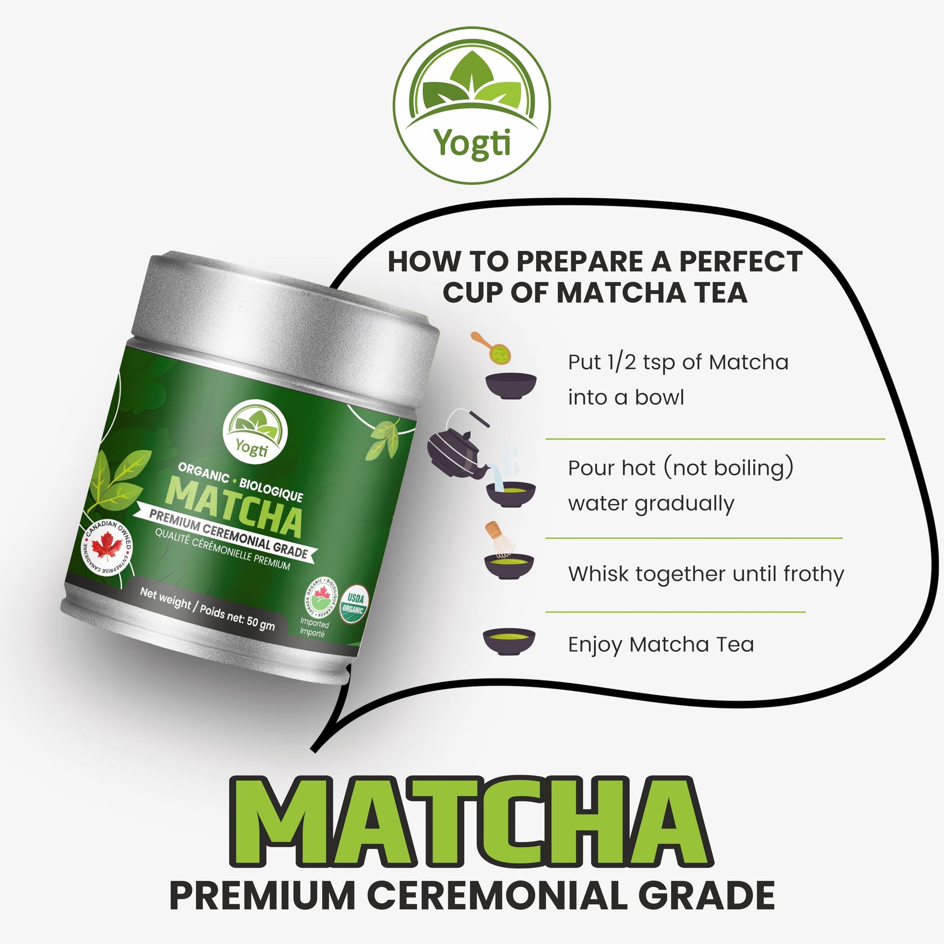 Organic Matcha Green Tea Powder – Ceremonial Grade – 50g Tin | Premium Japanese Green Tea | Smooth & Vibrant | Superfood for Lattes, Smoothies & Baking