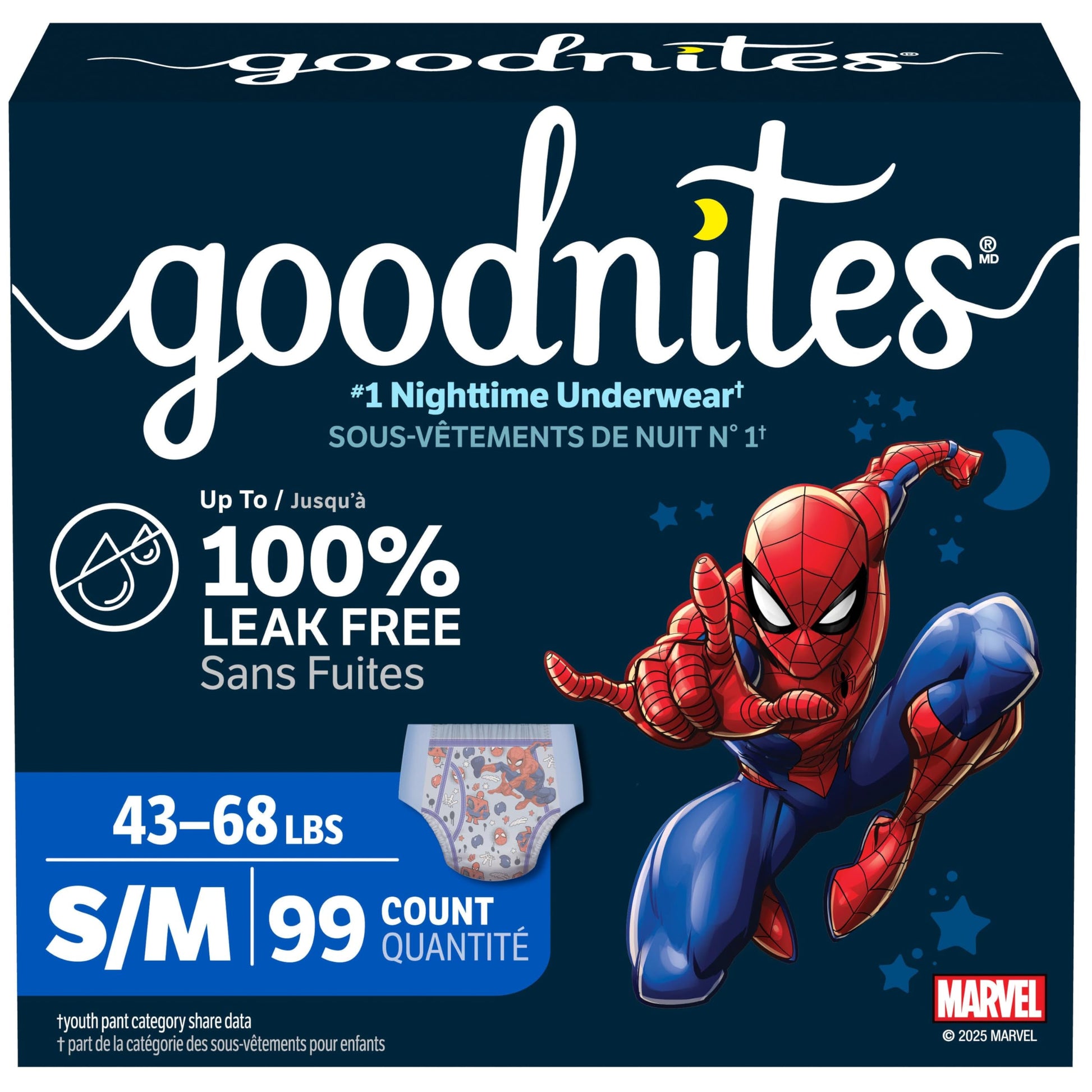 Goodnites Boys' Bedwetting Underwear, Size S/M (43-68 lbs), 99 Ct (3 Packs of 33), Packaging May Vary