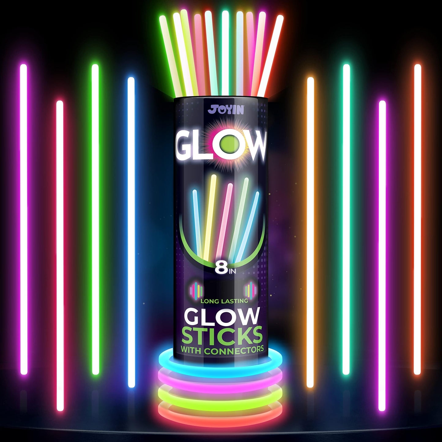 JOYIN 200 Pcs Glow Sticks Bulk 8" Glowsticks, Glow Stick Bracelets Necklaces, Glow in the Dark Party Favors, Easter, Christmas, Halloween Party Supplies Pack