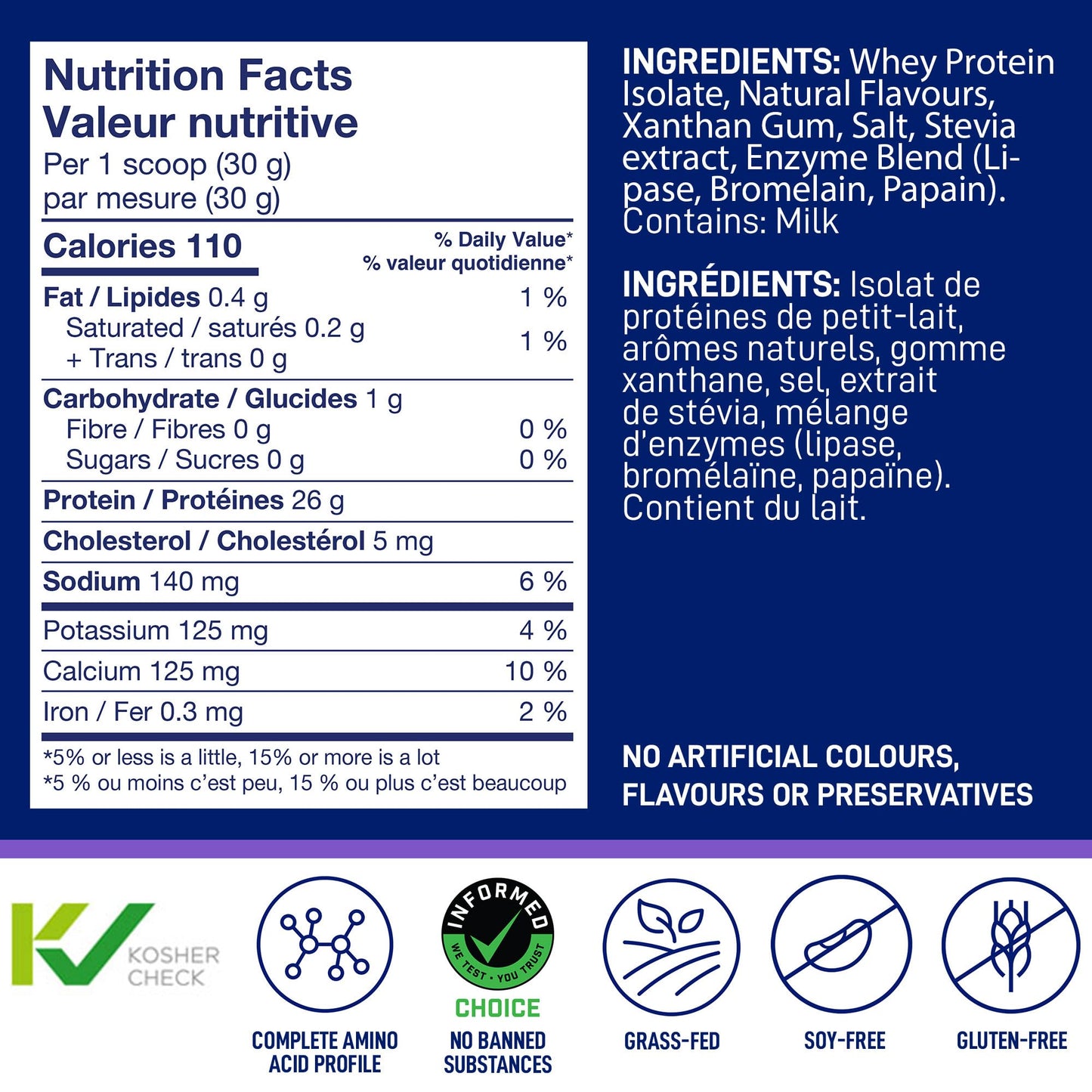 LeanFit Sport Grass-Fed Whey Protein Isolate Powder – Natural Vanilla, 26g Protein Per Serving, 29 Servings