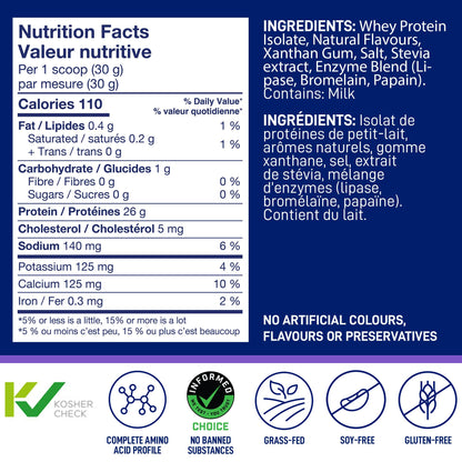 LeanFit Sport Grass-Fed Whey Protein Isolate Powder – Natural Vanilla, 26g Protein Per Serving, 29 Servings