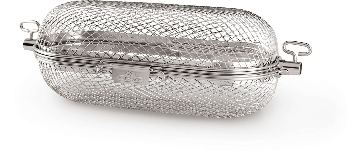 Napoleon Rotisserie Grill Basket Accessory in Stainless Steel - 64000 - Fits All Standard Spit Rods, Best for Even Cooking of Wings, Fries and Roasted Veggies Napoleon