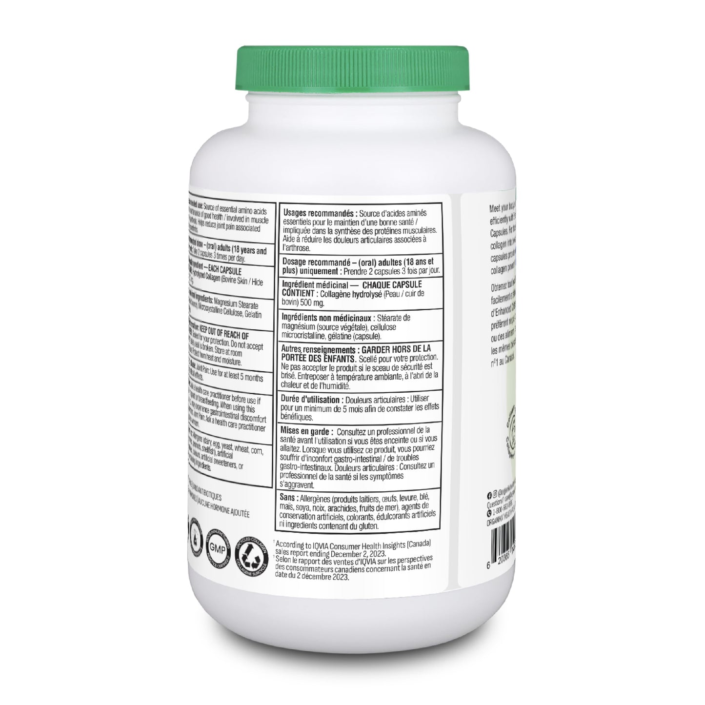 Organika Enhanced Collagen Protein Capsules - For Healthy Hair, Skin, Nails, Joints - Hydrolyzed For Better Absorption – Grass-Fed, Non-GMO - 240 Capsules Organika