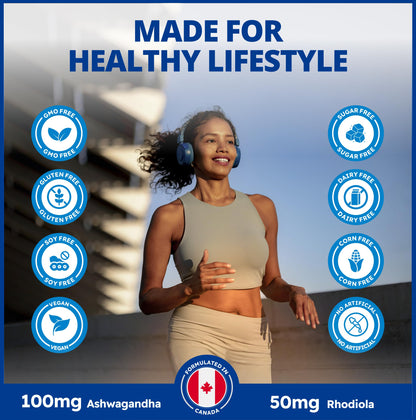 CanPrev Adrenal-Pro Recharge Yourself, 120 Vegan V-Caps with Siberian Ginseng, 30-Day Supply with Ashwagandha, Astragalus, L-Tyrosine, B5 & B6 - Supports Energy Levels, Physical and Mental Vitality - Available at All In One Marketplace Canada