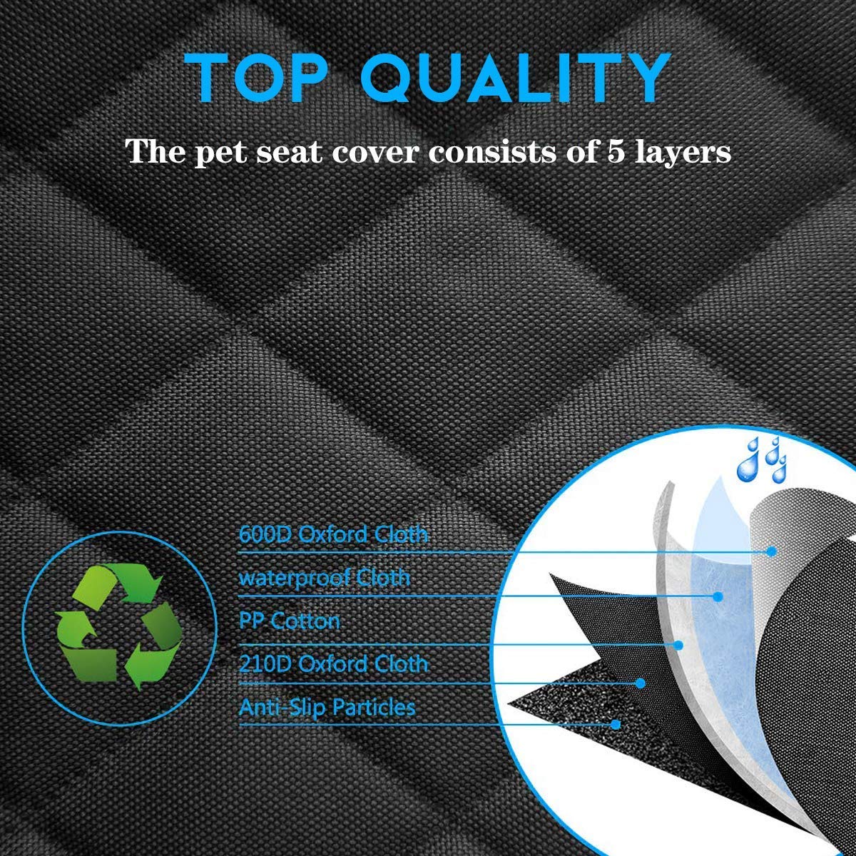 Portin Dog Car Seat Covers Pet Seat Cover, Waterproof Nonslip Bench Rear Seat Cover Compatible for Middle Seat Belt Fits Most Cars Trucks and SUVs MPVs (Black-Standard Size, 53in Wide)