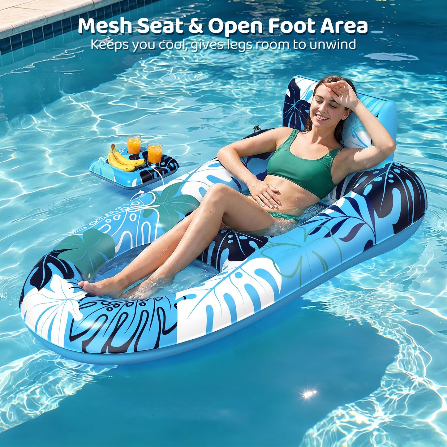 SEETOHOME 2 Pack Pool Floaties for Adults, Heavy Duty Inflatable Pool Lounger Floating Adult with Detachable Cup Holders & Backrest, Adult Pool Float Lounger for Beaches, Lakes, Rivers, Parties