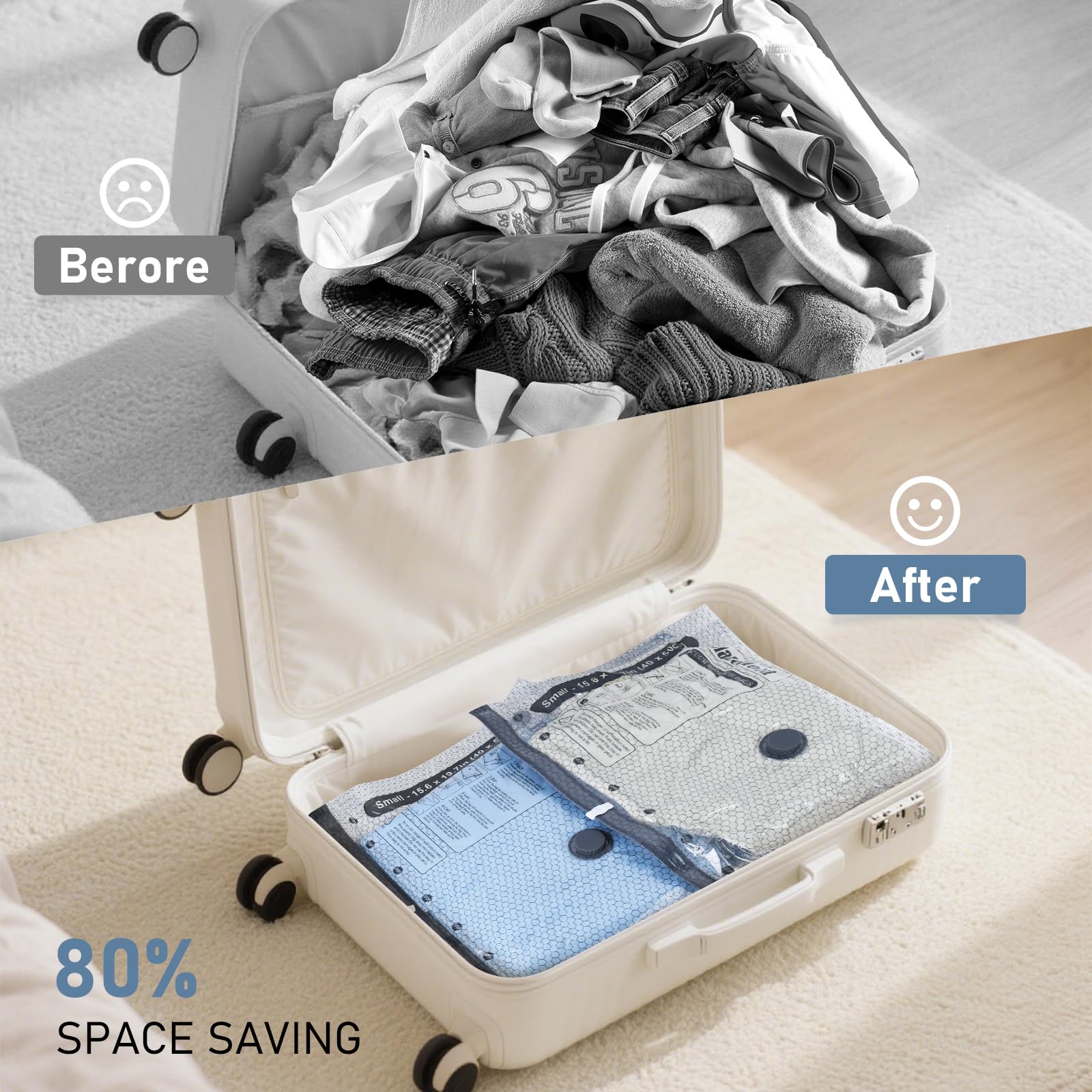 BlazeHold Travel Vacuum Bags with Rechargeable Pump, 20 Pack 4 Sizes Cordless Travel Vacuum Bag Set for Luggage, Thickened Compression Storage Packing Bags for Clothes, Triple-Zipper Sealer Upgrade - Available at All In One Marketplace Canada