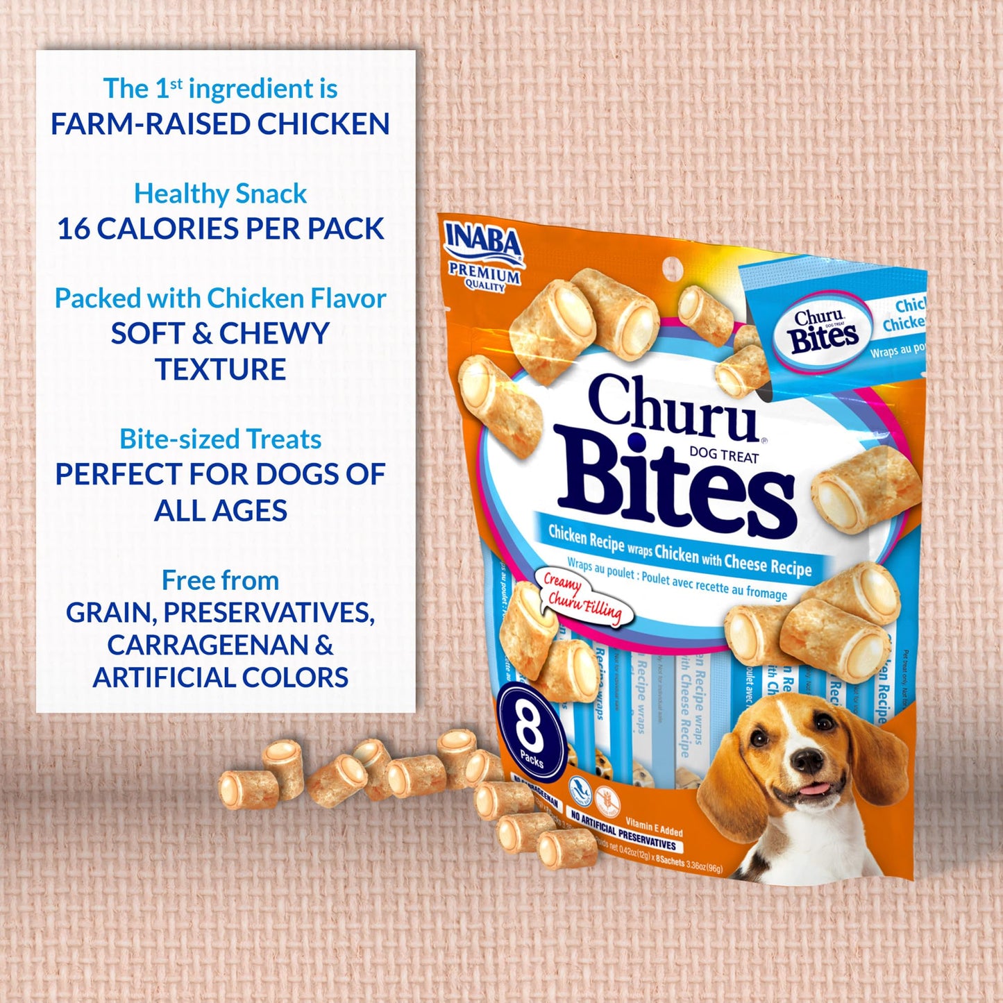 INABA Churu Bites for Dogs, Soft & Chewy Dog Treats with Vitamin E, 11.9 Grams Each Tube, 20 Tubes, Tuna & Salmon Variety Box 🍁 All In One Marketplace Canada