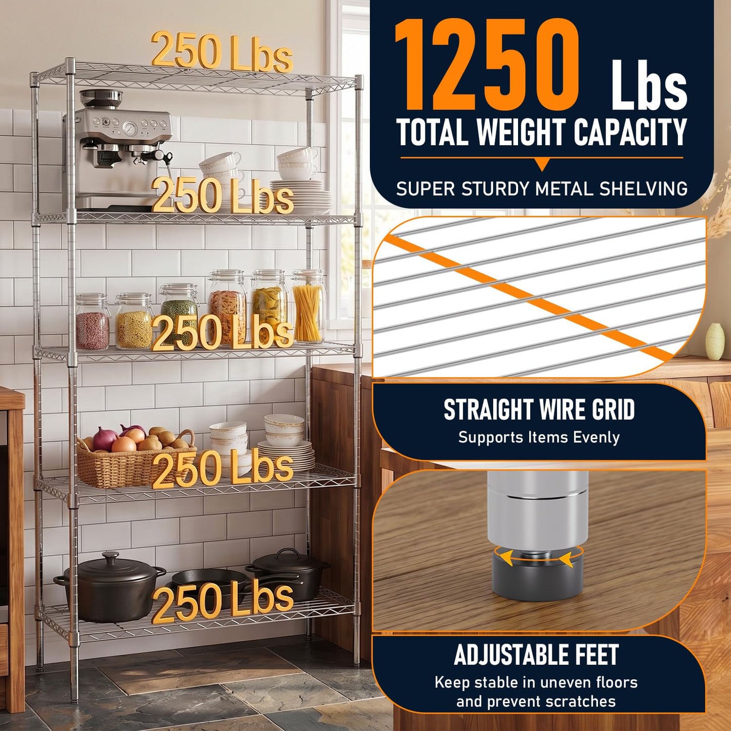 FDW Storage Shelves,Wire Shelving Unit Metal Shelves Heavy Duty Layer Rack Storage Rack Adjustable Utility (Chrome, 36"x 14"x 72") FDW