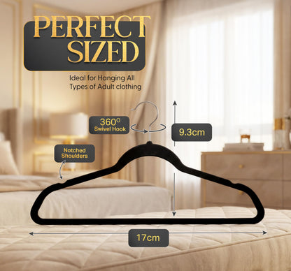 Beddora Black Velvet Hangers 50 Pack,Heavy Duty Coat Hanger for Closet - Felt Hangers for Space Saving Clothes Hanger - Pant Hanger for Shirts, Jackets,Dresses,Suit - Available at All In One Marketplace Canada