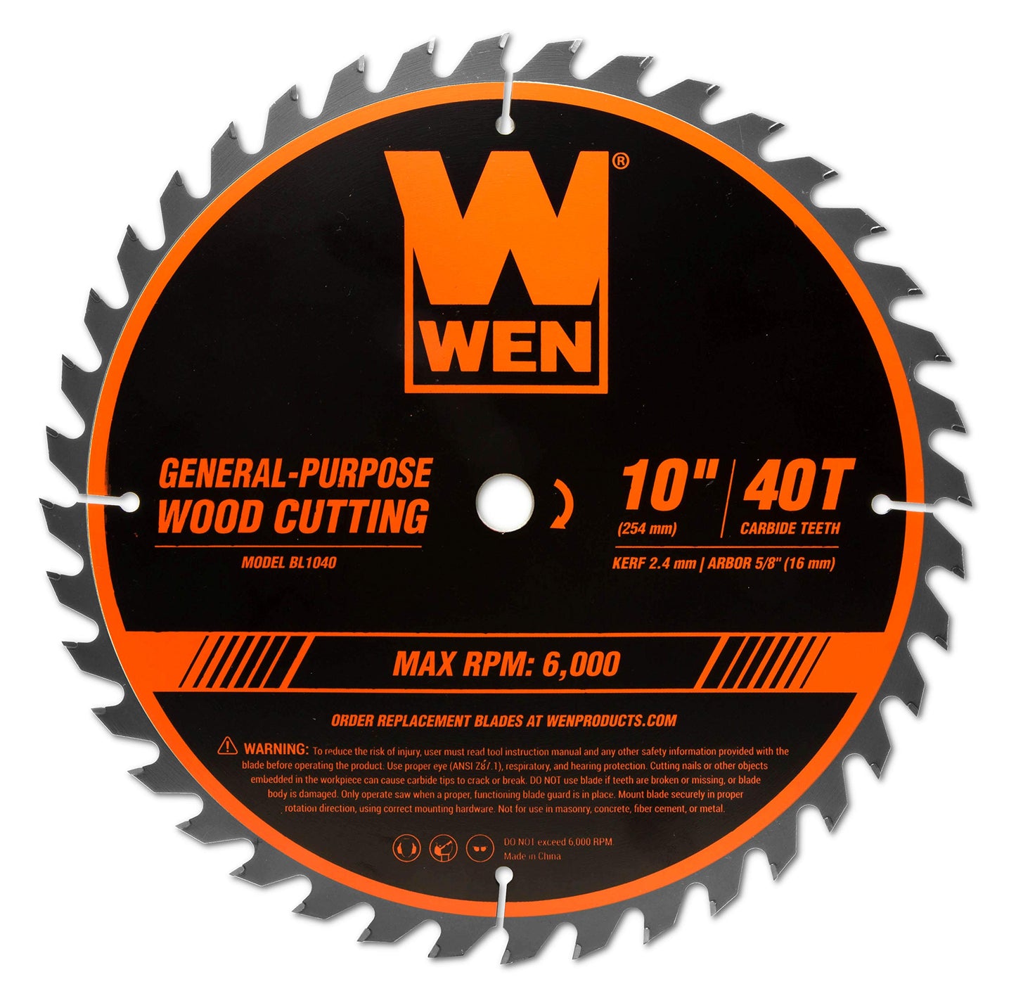 Wen BL1040 10-Inch 40-Tooth Carbide-Tipped Professional Woodworking Saw Blade for Miter Saws and Table Saws WEN