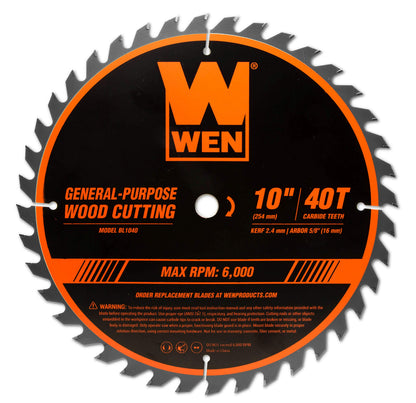 Wen BL1040 10-Inch 40-Tooth Carbide-Tipped Professional Woodworking Saw Blade for Miter Saws and Table Saws WEN