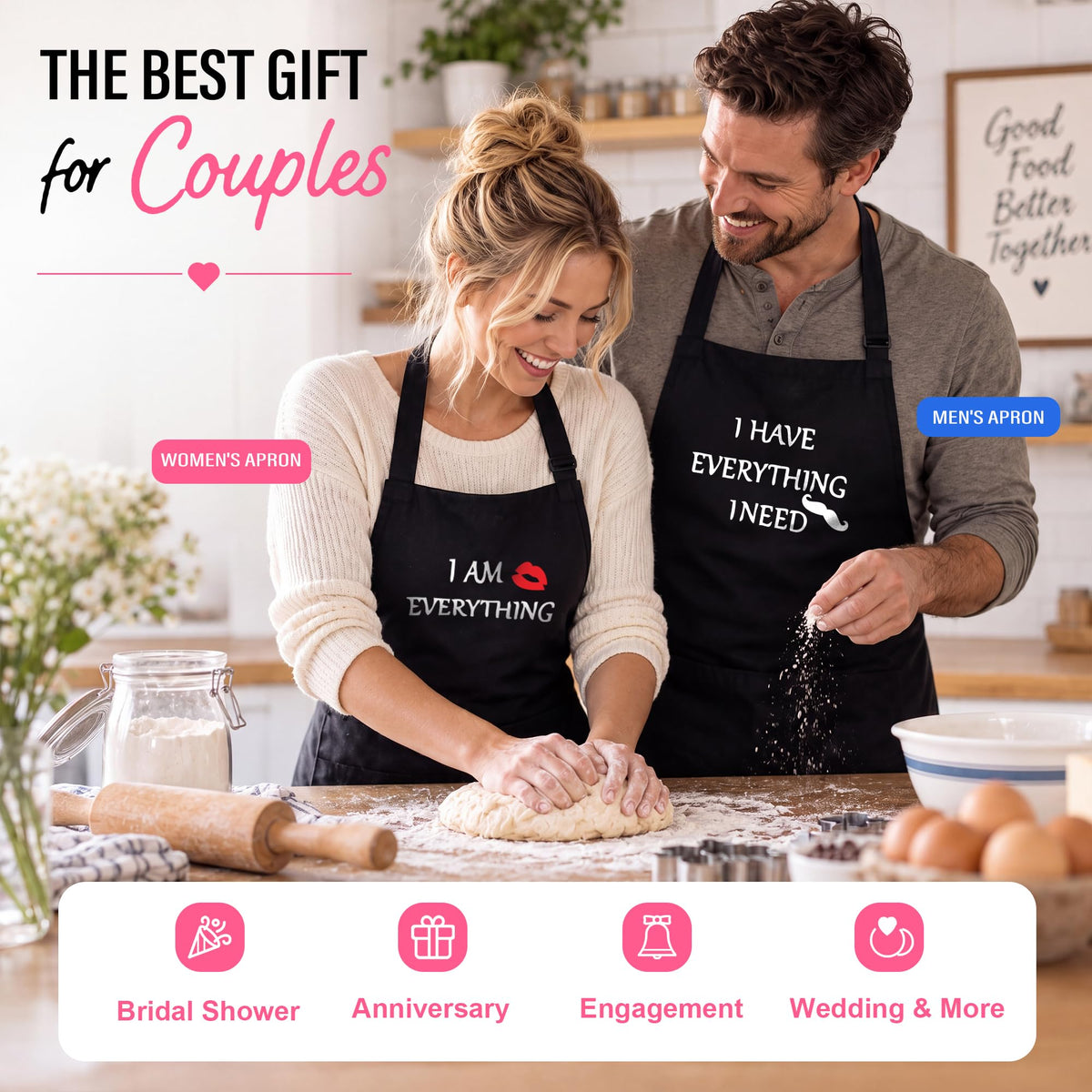 YIKA® Couples Aprons, Christmas Gift for Couples Who Have Everything, Matching Apron Set for Him and Her, Adjustable Neck Strap, Extra Long Ties, 2 Pockets, Black 🍁 All In One Marketplace Canada