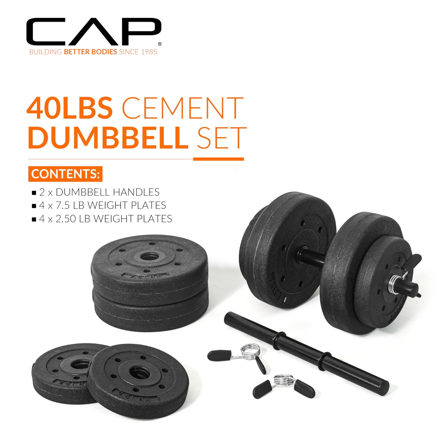 CAP Barbell 40-Pound Adjustable Cement Dumbbell Set – Versatile Vinyl Coated Weights for Home Gym Excellence CAP
