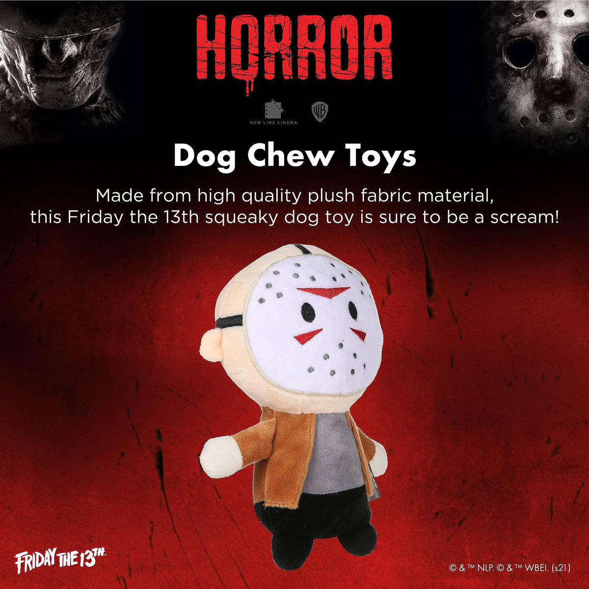 Jouet pour chien en peluche Warner BROS Horror Movies Jason Voorhees de Vendredi 13 | Jouet pour chien de taille moyenne de la collection Vendredi 13 | Jouet couineur pour chien, jouet à mâcher pour Halloween, 15 cm