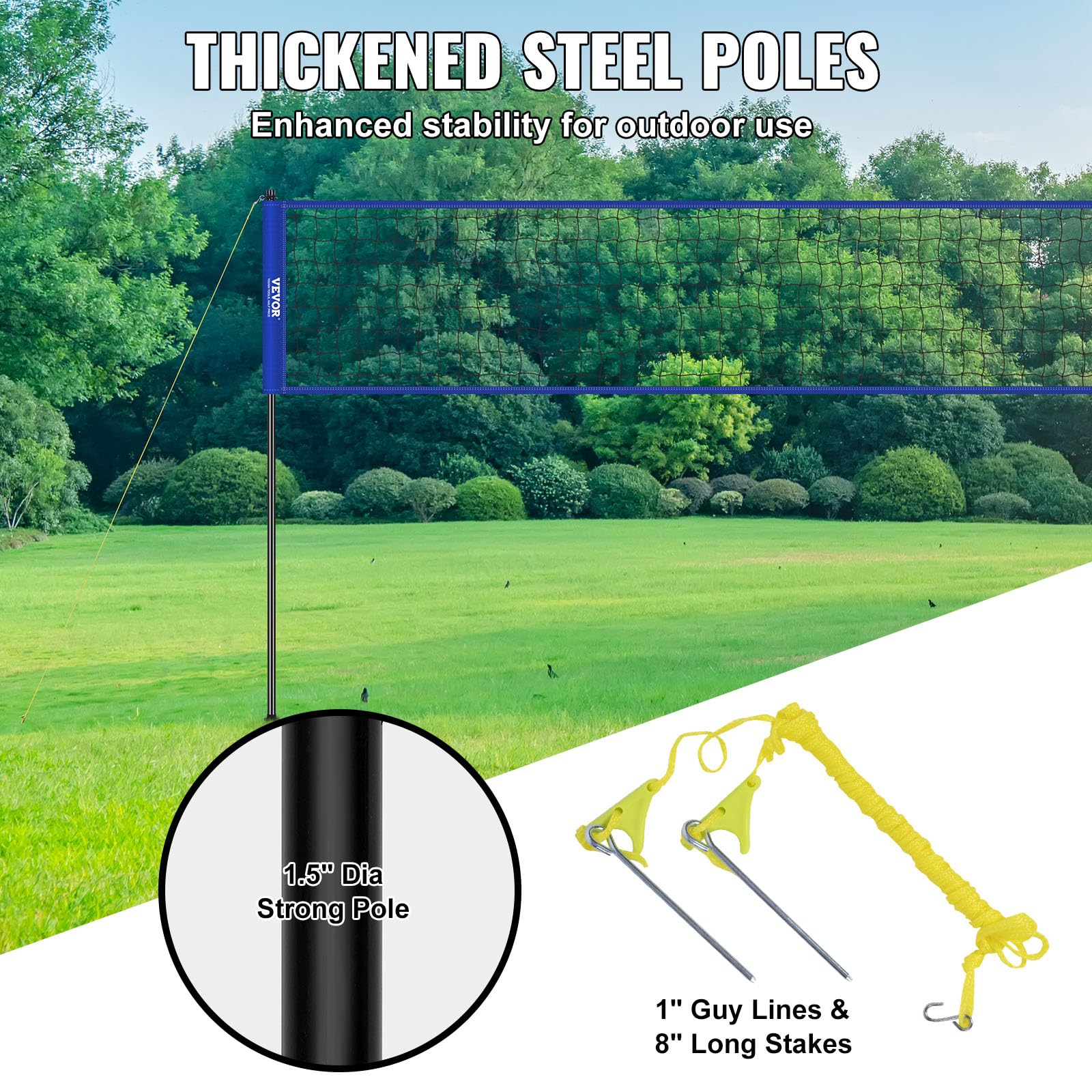VEVOR Outdoor Portable Volleyball Net System, Adjustable Height Steel Poles, Professional Volleyball Set with PVC Volleyball, Pump, Carrying Bag, Heavy Duty Volleyball Net for Backyard, Beach, Lawn VEVOR