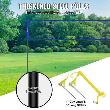 VEVOR Outdoor Portable Volleyball Net System, Adjustable Height Steel Poles, Professional Volleyball Set with PVC Volleyball, Pump, Carrying Bag, Heavy Duty Volleyball Net for Backyard, Beach, Lawn VEVOR