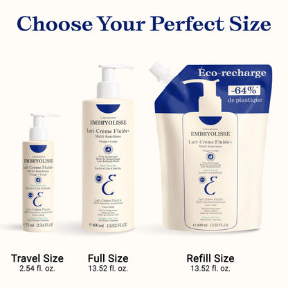 Embryolisse Lait-Crème Fluid+ Face & Body Cream, Multi-Use Lightweight Moisturizer with Shea Butter & Aloe Vera. Fast Absorbing, For All Skin Types