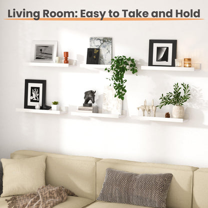upsimples Floating Shelves for Wall, Decor Storage Set of 6, Wall Mounted Wood Shelves for Bedroom, Living Room, Bathroom, Kitchen, Picture Ledge Shelves, White