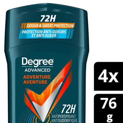 Degree Men Antiperspirant Deodorant for 72-Hour Sweat and Odour Protection, Adventure, 76g (Pack of 4) - Available at All In One Marketplace Canada