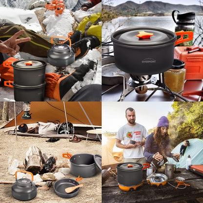 OVERMONT 14 PCS Camping Cookware Outdoor Kitchen Set, Aluminum Portable Kettle Pots and Pans for Camping Hiking and Picnic for 1-3 Person 🍁 All In One Marketplace Canada