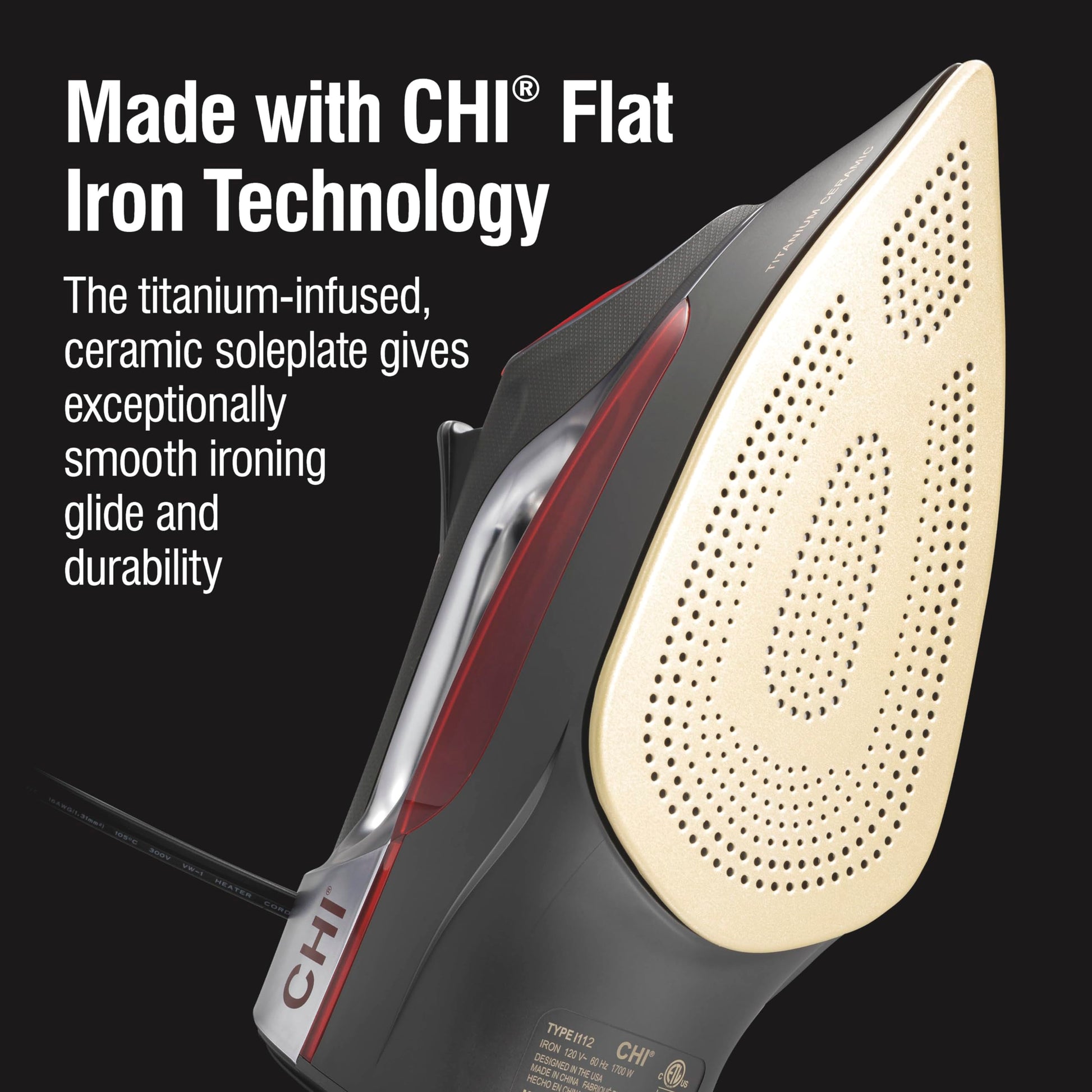 CHI Steam Iron for Clothes with 8’ Retractable Cord, 1700 Watts, 3-Way Auto Shutoff, 400+ Holes, Professional Grade, Temperature Control Dial, Titanium Infused Ceramic Soleplate, Silver (13106) CHI