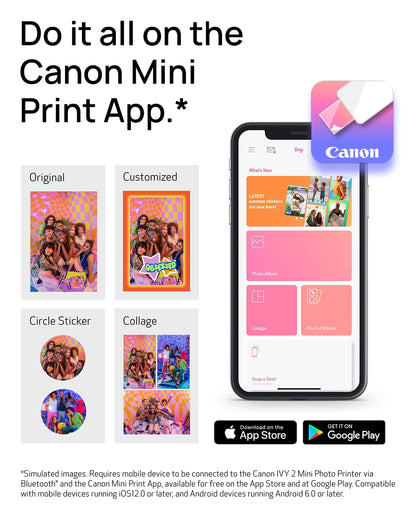 Canon Ivy 2 Mini Photo Printer (Blush Pink), Bluetooth Portable Smartphone Printer for iOS & Android, Bundle with 110 Zink Sticky-Back Photo Prints, LED Light Bar, Protective Case & USB Cable