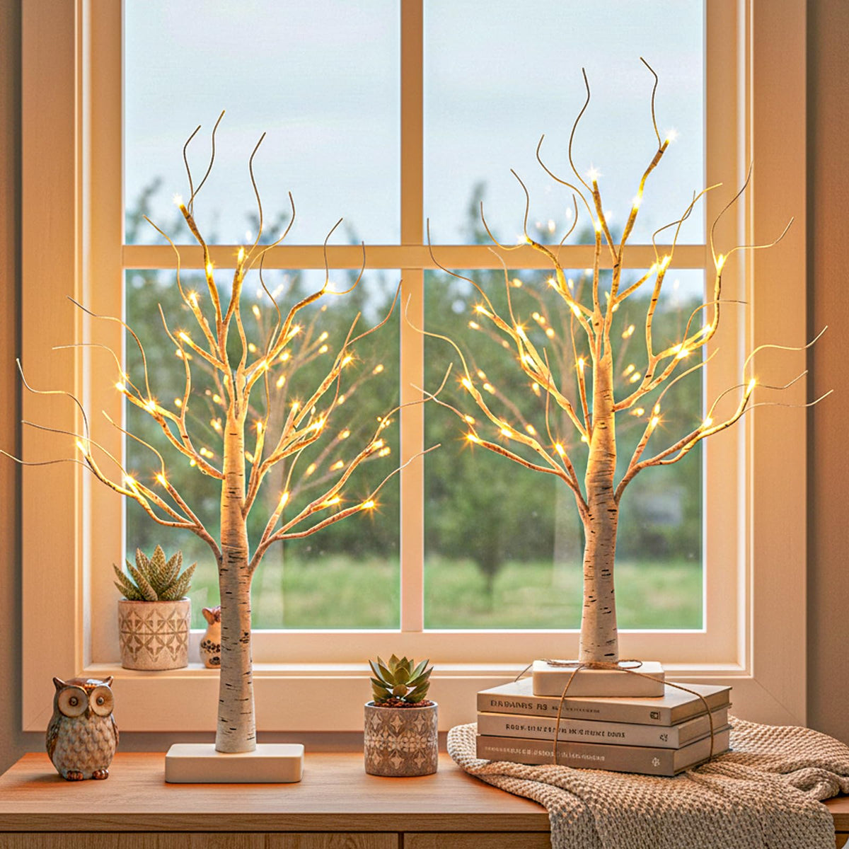 EAMBRITE 2 Pack Lighted Birch Tree, Christmas Artificial Tree Battery Operated Timer with 24 Warm White Lights, Tabletop Tree Christmas Decorations Centerpiece with for Wedding Party Home Room Decor 🍁 All In One Marketplace Canada