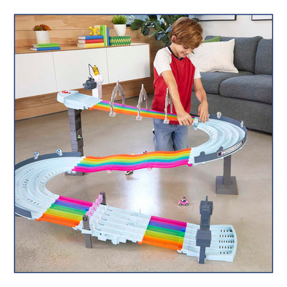 Hot Wheels Mario Kart Rainbow Road Raceway 8-Foot Track Set with Lights & Sounds & 2 1:64 Scale Vehicles, Race with 5-Track Colorful Course with 2 Configurations, Toy for Kids Ages 4 Years Old & Up 🍁 All In One Marketplace Canada