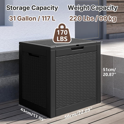 Ceecysaa Rattan-Style 30 Gallon Deck Box Outdoor, Waterproof Storage Box, Black Ceecysaa