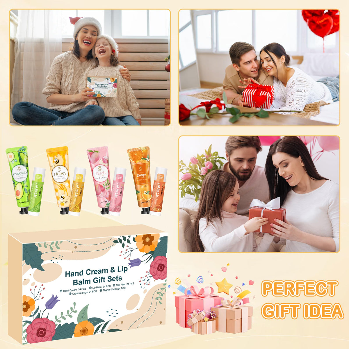 24 Sets Bulk Gifts For Women, Hand Cream Lotion, Lip Balm, Mini Nail Files Gifts Set with Organza Bags, Thank You Card, Baby Shower Bridal Wedding Favor for Guests, Christmas Gifts for Women 🍁 All In One Marketplace Canada