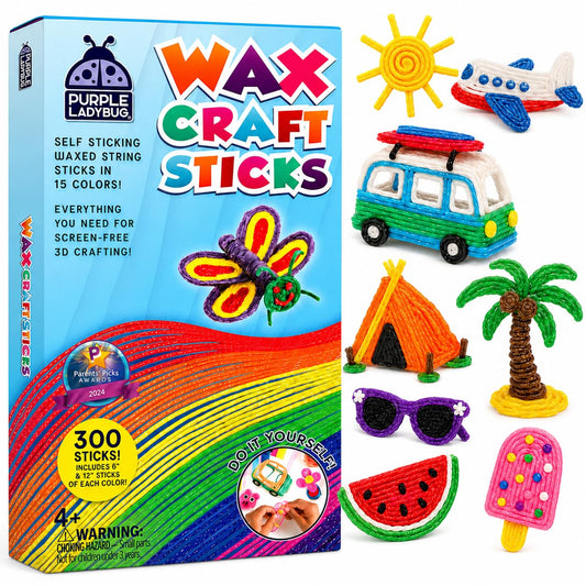Purple Ladybug 300 Bendable Wax Craft Stix - Fun Roadtrip and Travel Activities, Arts & Crafts for Kids 6-8, Boys & Girls Gifts 4-12 Years Old, Birthday Party Favors for Kids, Loot Bag Fillers