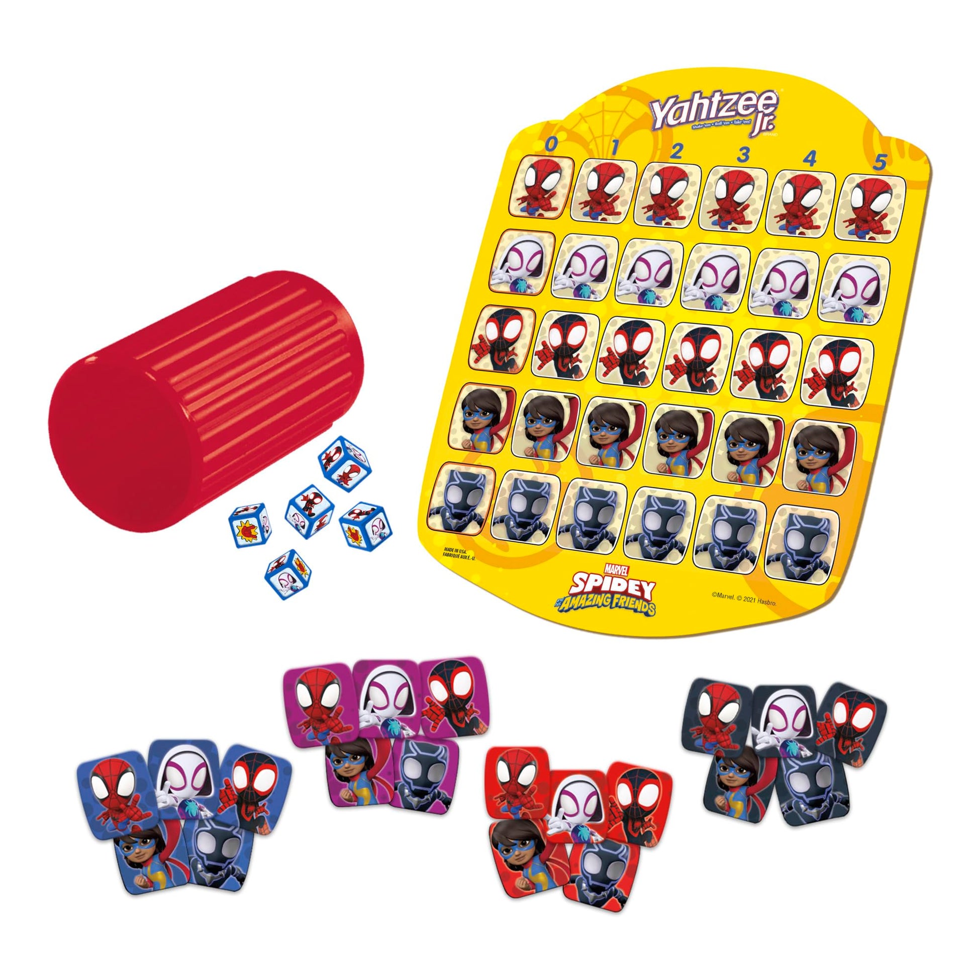 Hasbro Yahtzee Jr.: Marvel Spidey and His Amazing Friends Edition Board Game for Kids Ages 4 and Up, Counting and Matching Game for Preschoolers, English Hasbro Gaming