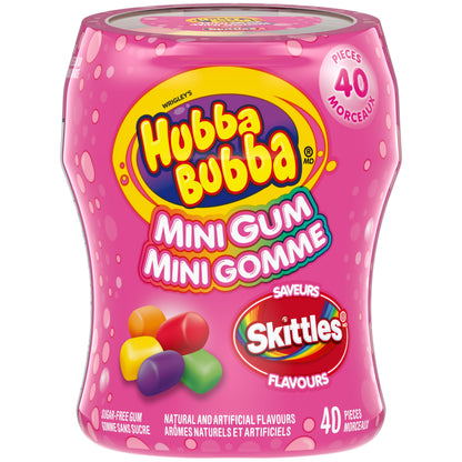 HUBBA BUBBA Minis, SKITTLES Flavoured, Sugar-Free Bubble Gum Resealable Bottle, 40 pieces, 6 Packs