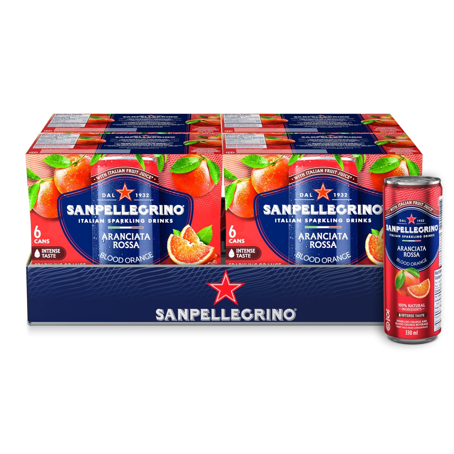 San Pellegrino Naturali Aranciata Rossa Blood Orange Sparkling Beverage, 330 mL Cans (24-Pack)