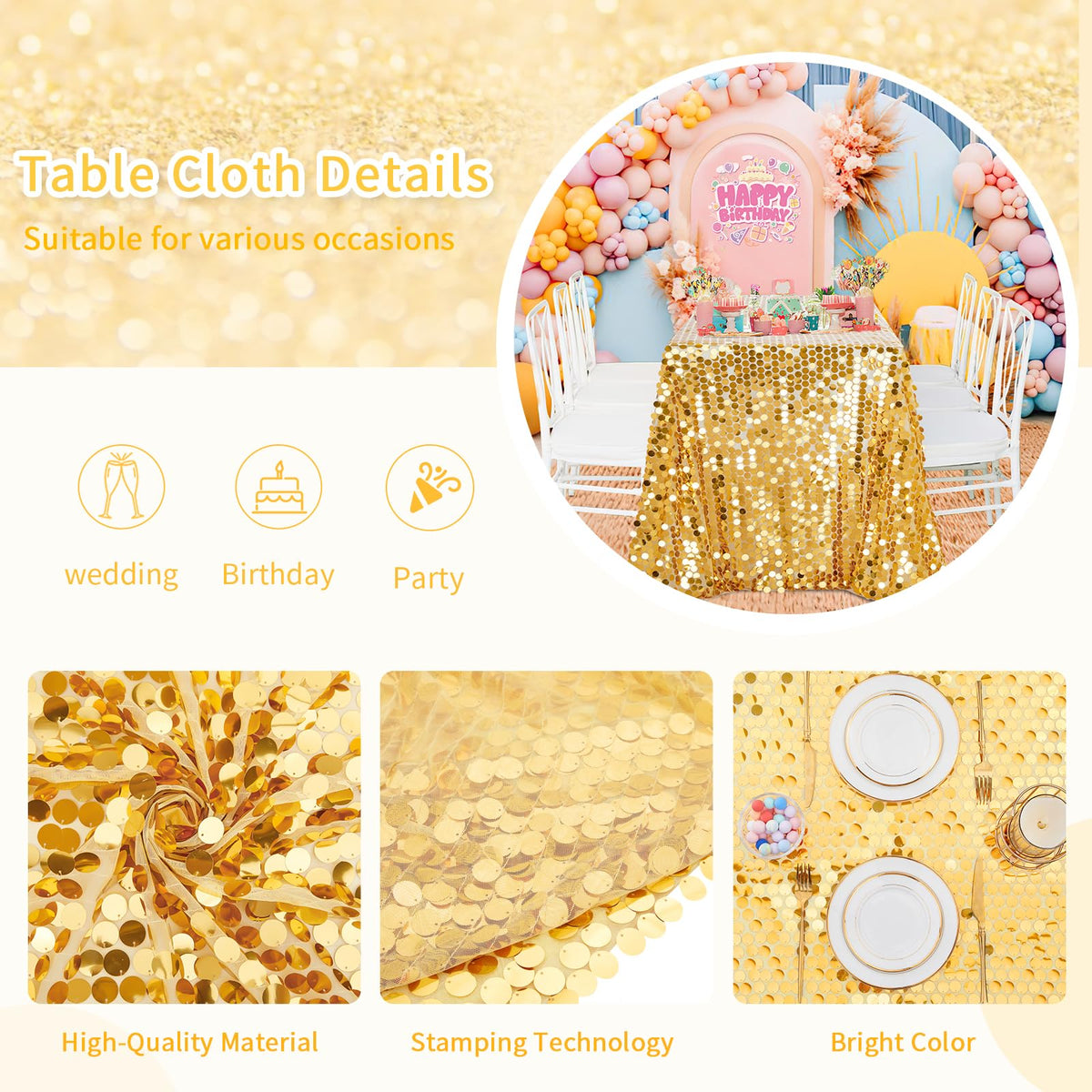B-COOL Gold Sequin Tablecloth 50 x 102 Inch Payette Glitter Rectangle Table Cloth for Parties Wedding Birthday Halloween Fall Party Decoration