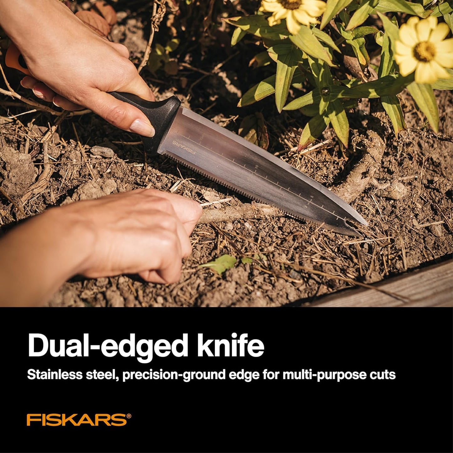 Fiskars Hori Hori Garden Knife, Precision-Ground Serrated Blade, Forked Tip Weeding & Planting Tool,Stainless Steel Adjustable Fiskars