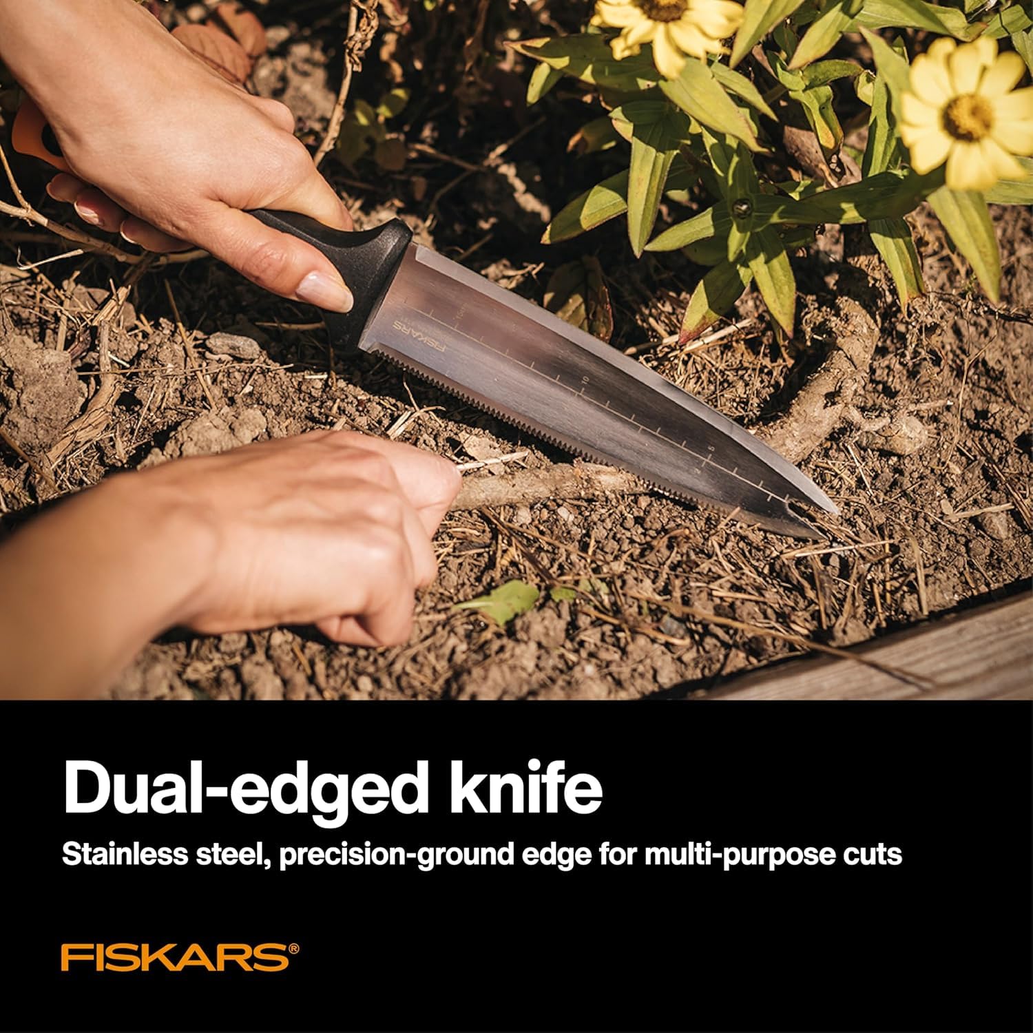 Fiskars Hori Hori Garden Knife, Precision-Ground Serrated Blade, Forked Tip Weeding & Planting Tool,Stainless Steel Adjustable Fiskars