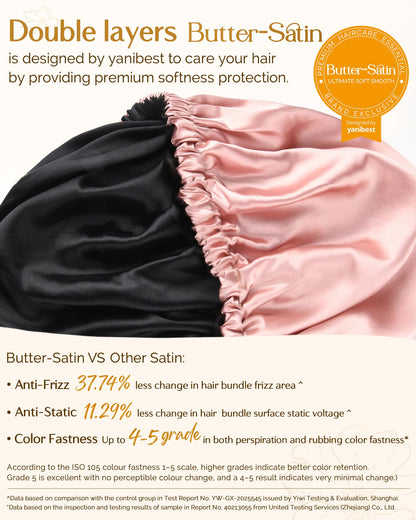 YANIBEST Silk Bonnet Satin Bonnet for Sleeping Women and Men, Adjustable Double Layer Hair Bonnet for Curly Hair Pink